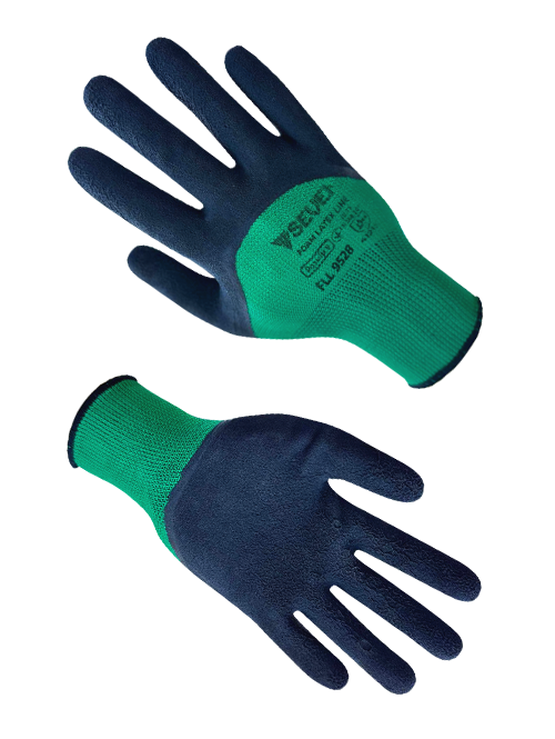 Рукавички синтетичні зелені з чорним спіненим латексним покриттям 3/4 SEVEN FLL9956 розмір 10 "б"